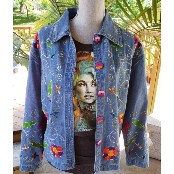 new directions Jackets & Blazers - Ma-Ma Floral Embroidered Denim Jean Jacket Large